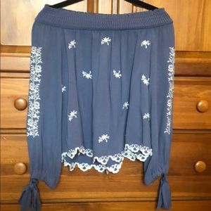 Blue and White Off the Shoulder Top